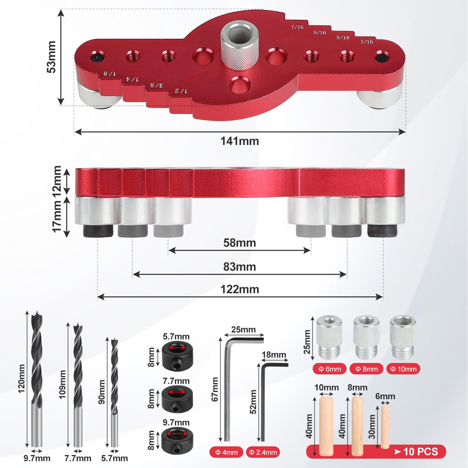 EFUTURETIME Posizionatore di Perforazione, 6/8/10 mm Dima per Fori Legno, Ausilio per Tasselli Verticali per Foratura del Centro e Marcatura della Distanza, Fissaggio Rapido e Preciso dei Perni, A