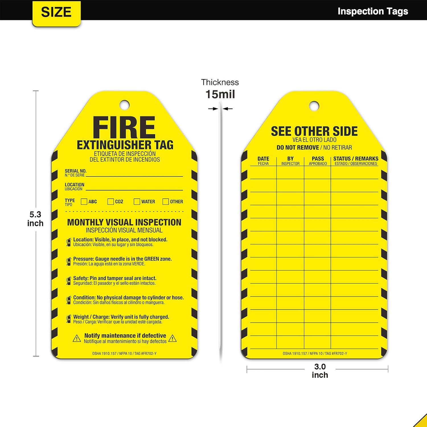 Fire Extinguisher Inspection Tags 25 Pack, 2026-2029 Yearly Monthly Inspection Tag, Waterproof Plastic Fire Extinguisher Date Record Tag, Tear-Resistant & OSHA Compliant