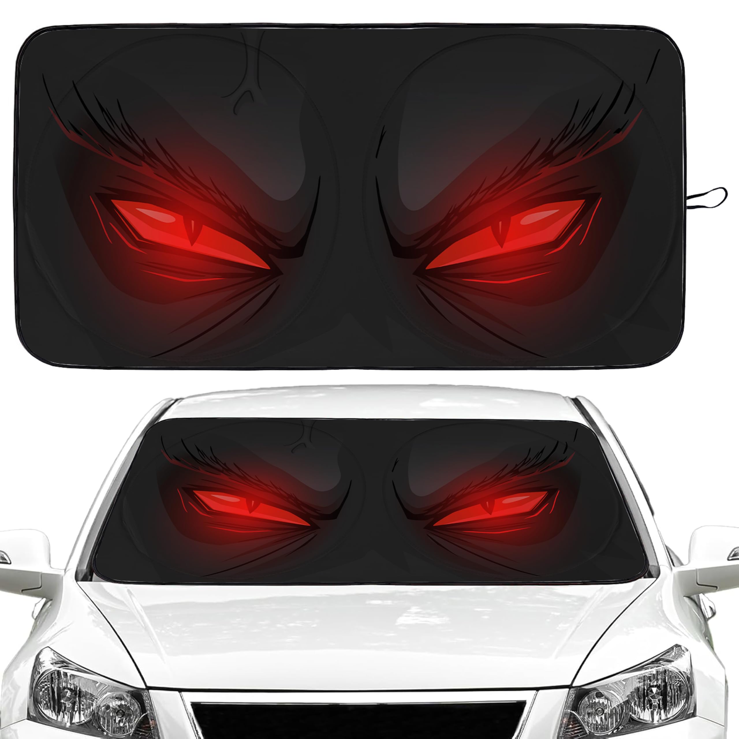 Photo 1 of Red Eyes Car Windshield Sun Shade Foldable Sunshade Front Window Cover Sun Visor Protector Accessories (59x27.5 inches)