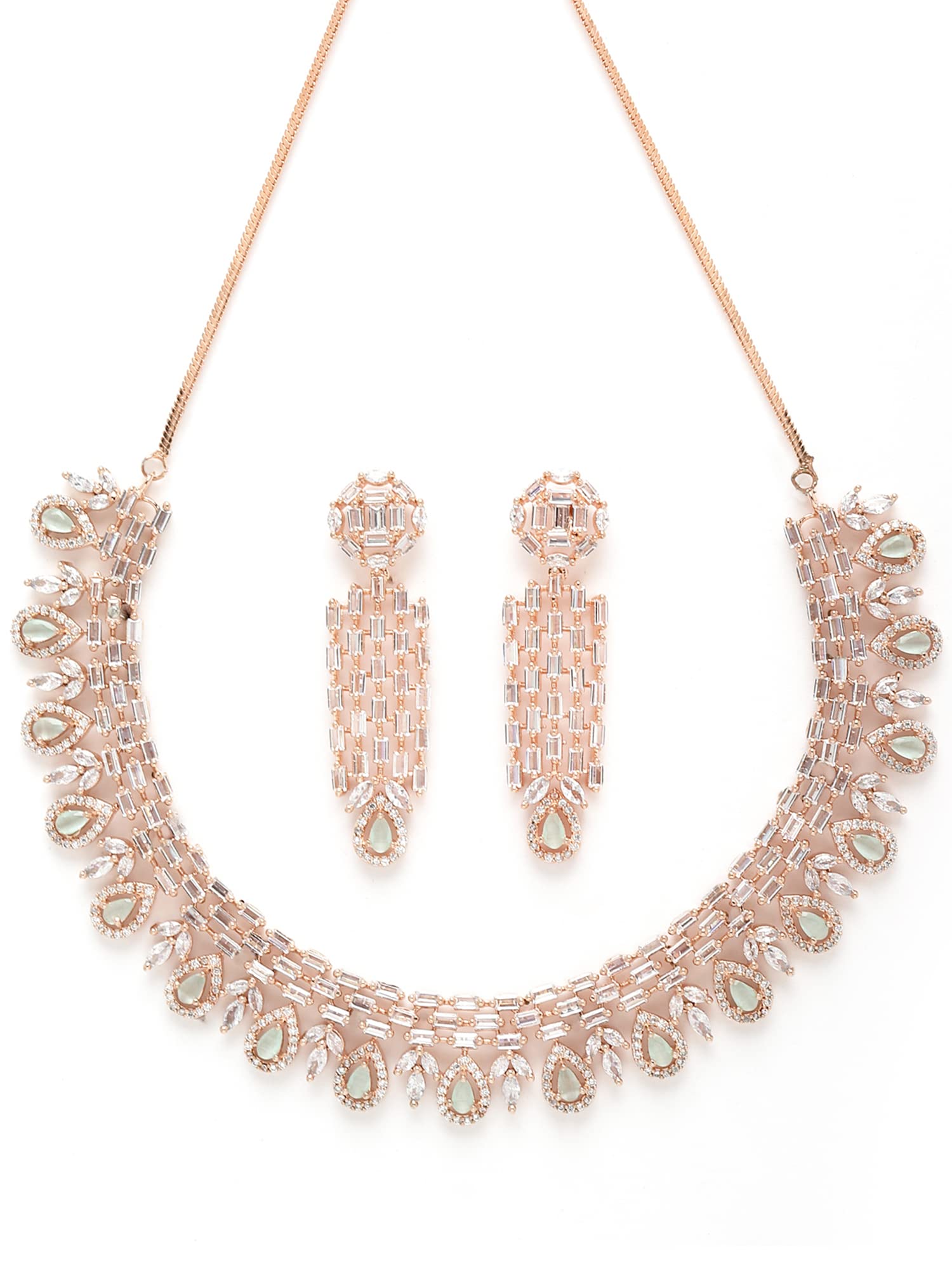 Karatcart Rose Gold Plated Lime Green Cubic Zirconia Studded Necklace Set For Women (B0B3S77999) Amazon Price History, Amazon Price Tracker