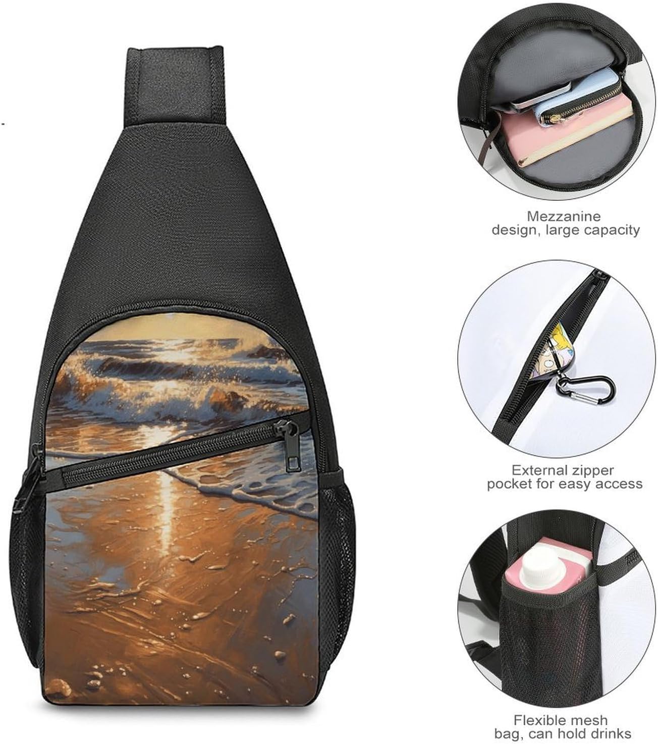 Beach Painting Crossbody Bag Chest Bag