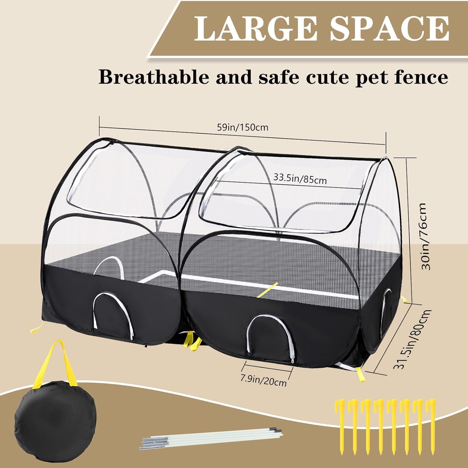 SlowTon Small Animals Playpen - Portable Chicken Coop Run Large Chick Brooder 59"x31"x30" with Detachable Bottom, Pop Up Pet Enclosure Cat Tent for Guinea Pig Bunny Puppy Indoor Outdoor (Arched Top)