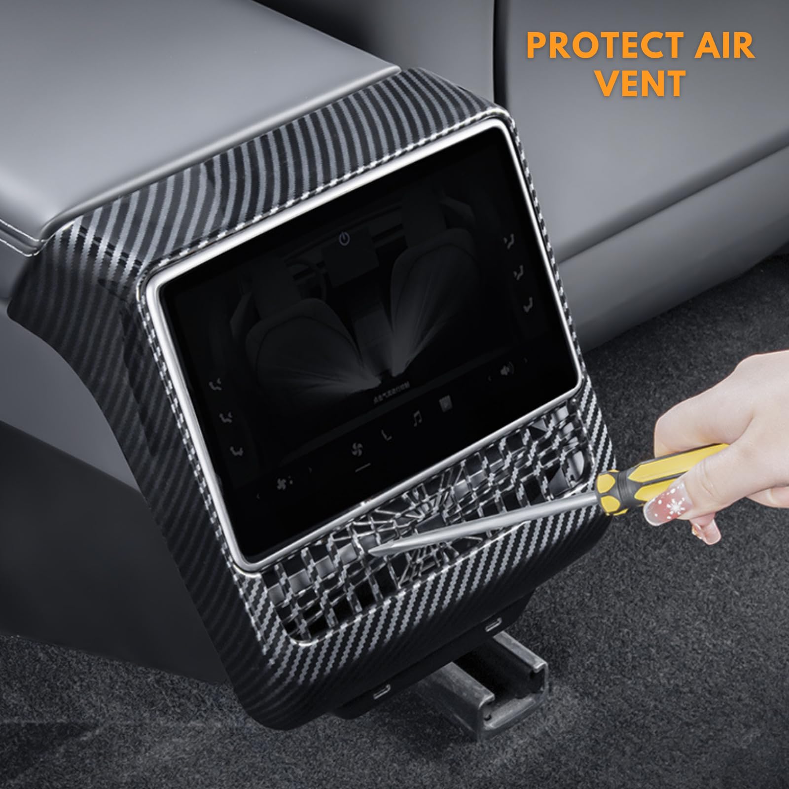 Cache d'aération de console centrale arrière pour Tesla Model 3 Highland 2024 en fibre de carbone - Accessoires de décoration intérieure - Cadeaux pour les propriétaires de Tesla