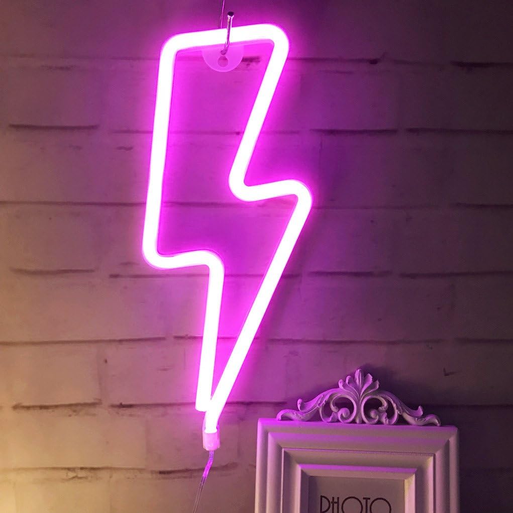 QiaoFei Lightning Bolt Neon Signs,Creative LED Lightning Decor Light Neon Sign,Wall Decor for Christmas,Birthday Party,Kids Room, Living Room, Wedding Party Decor (Purple Pink)