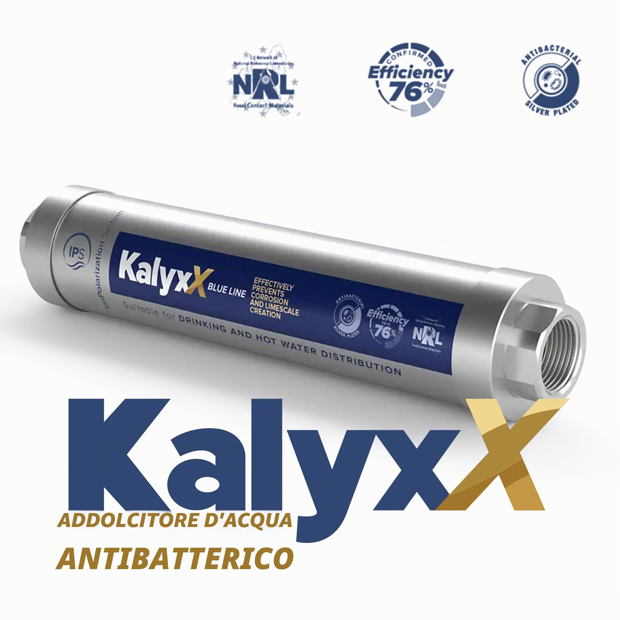 Swiss Aqua Technologies | Addolcitore d'acqua Anticalcare Antibatterico Innovativo IPS Kalyxx BlueLine G 1" Femmina IPSKXBG1 | Riduzione Calcarea | Installazione Rapida | Senza Manutenzione