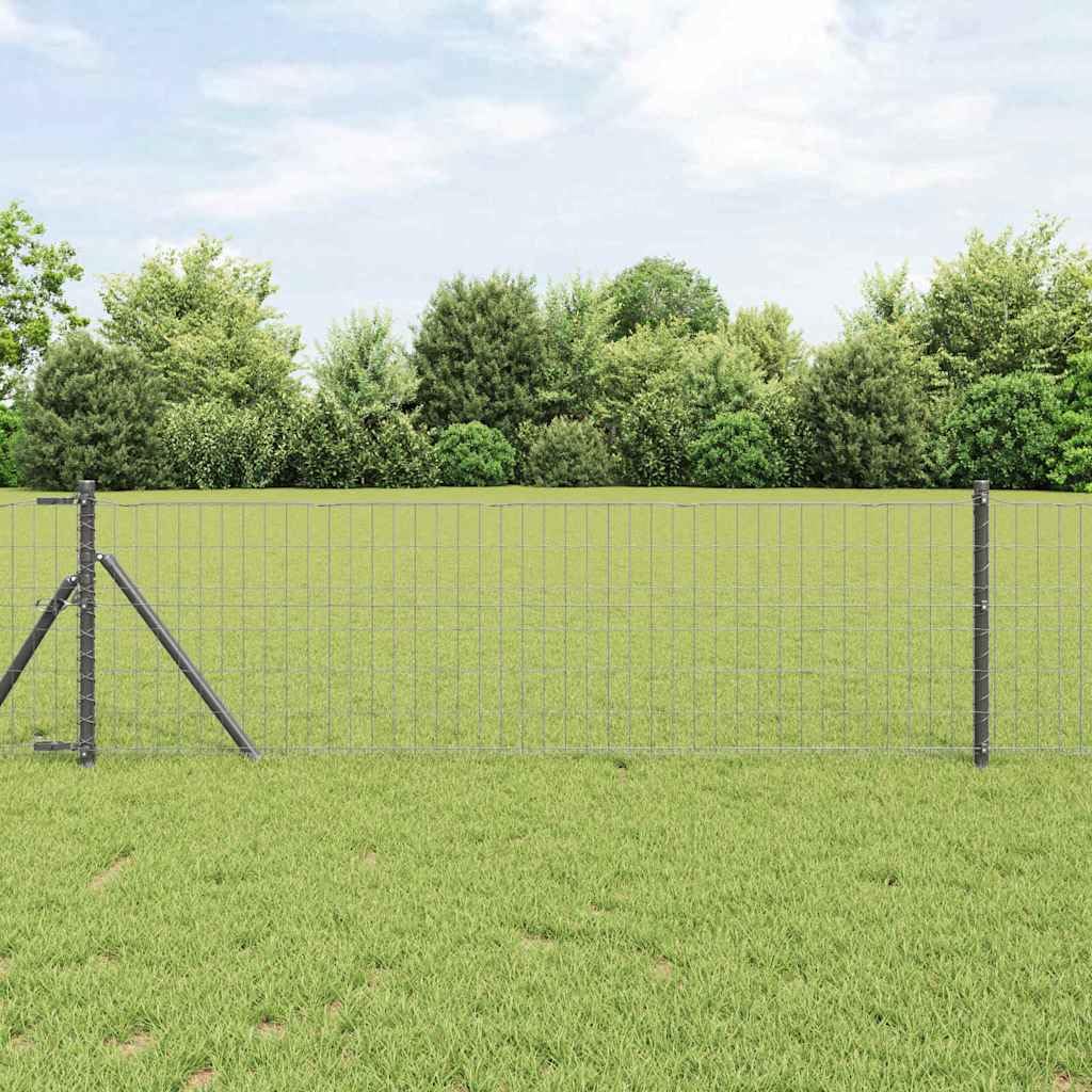Eurozaun Grau 0,8 x 25 m PVC-beschichtetes Eisen Zaunfeld Gartenzaun Sichtschutz für Terrasse und Vorgarten mit Doppelstabmatte Maschendraht als Windschutz und Begrenzung