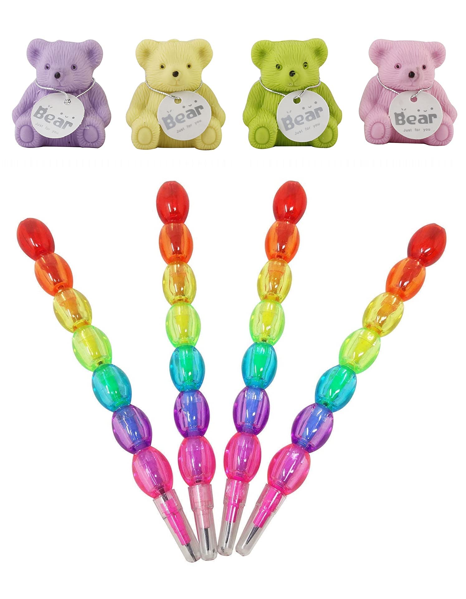Karic 4Pc Teddy Shape Erasers with Sharpener and 4Pc Multicolor Stack Pencil Set for(Combo of 8Pc Pencil and Eraser with Sharpner) (B09WPJH383) Amazon Price History, Amazon Price Tracker