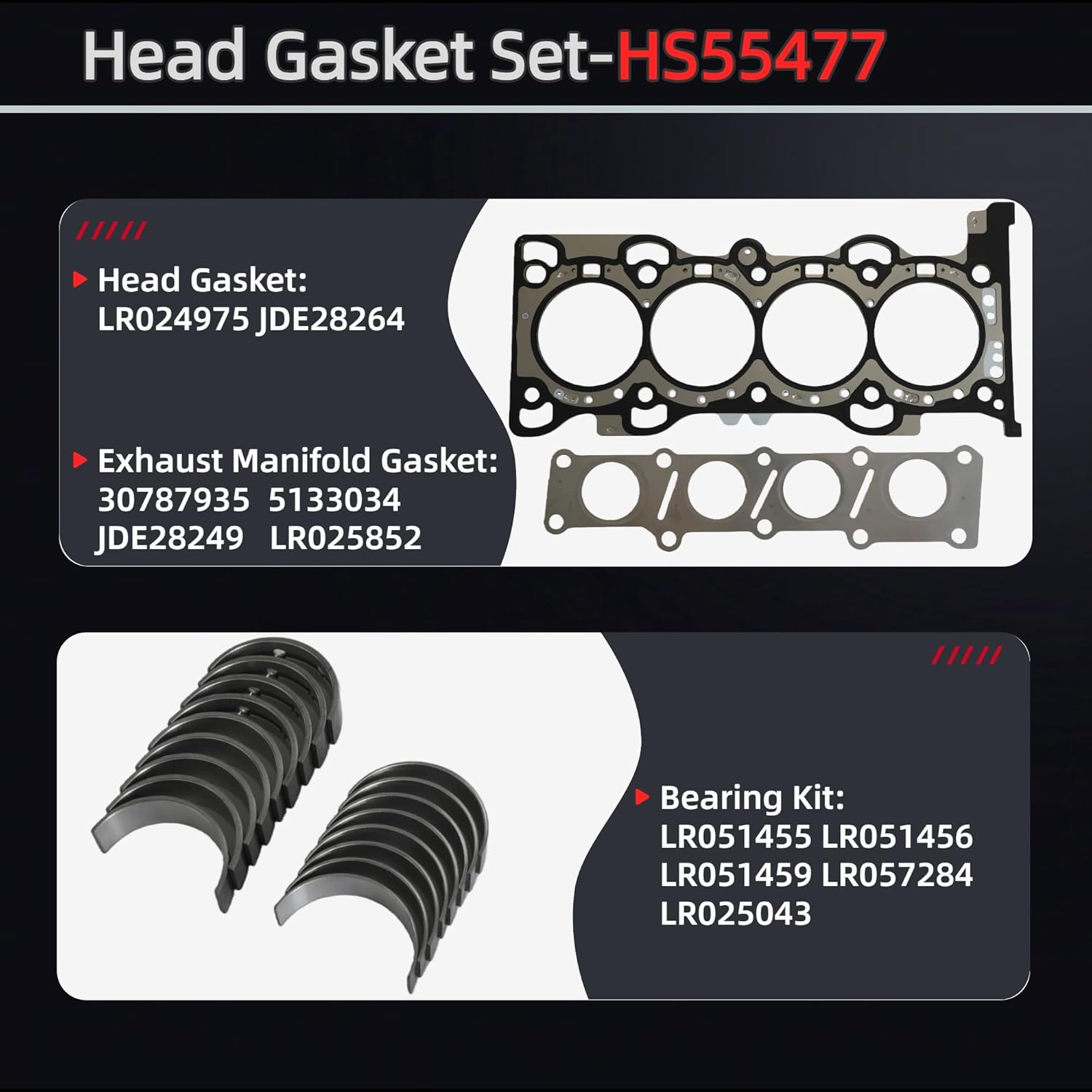 2.0 204PT Engine Rebuild Kit w/Head Gasket Set | Timing chain kit | Con-Rod | Piston | Main Bearing Kit Fit for Jaguar XE XF Land Rover Discovery Sport LR2 Range Rover Evoque 2.0T 2012-2017 HS55477