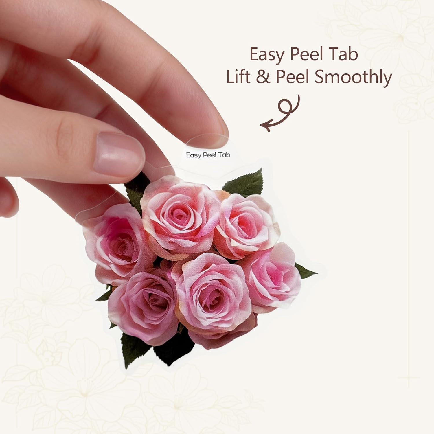 120 PCS Natural Transparent Flower Stickers with Easy Peel Tab (PET/2.5in)