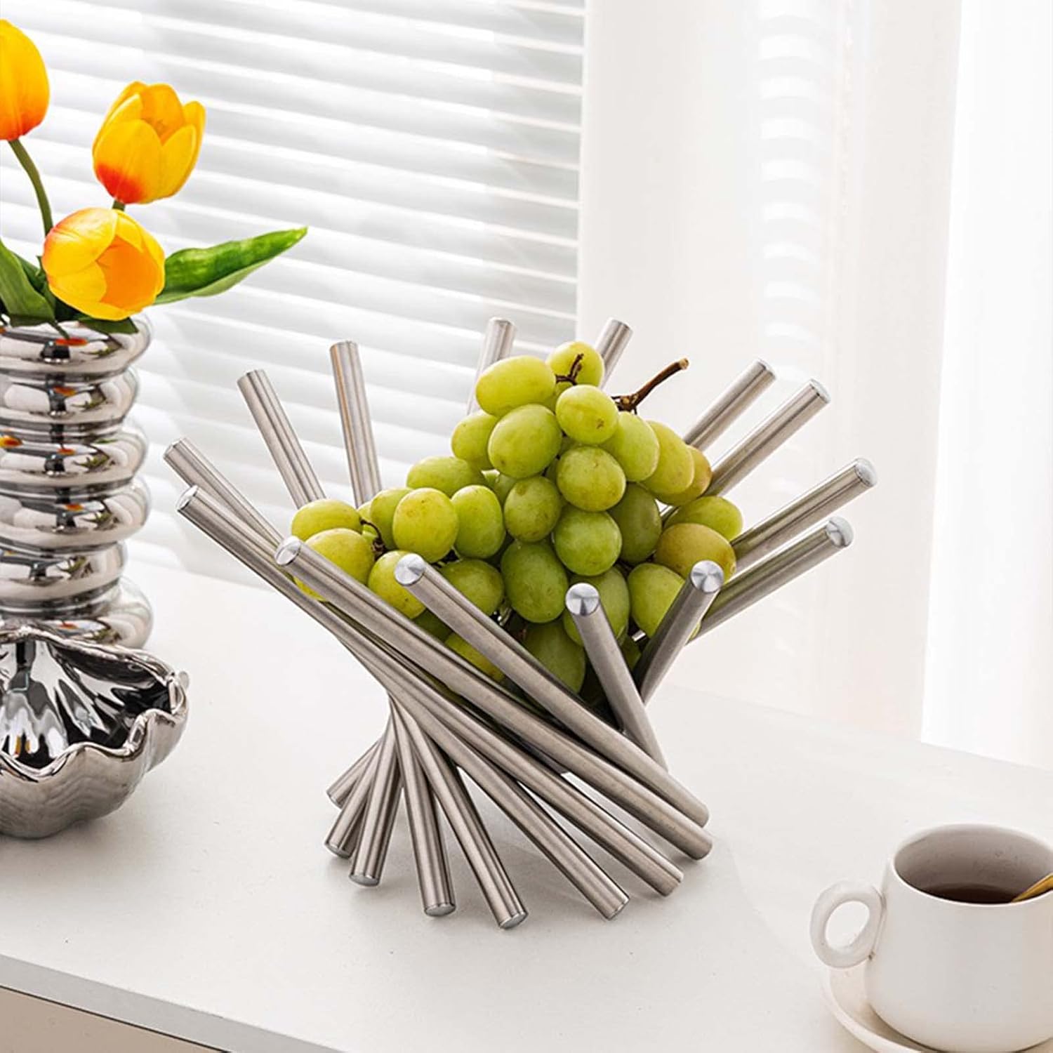 フルーツバスケット ステンレス製フルーツバスケット 折りたたみ式フルーツバスケット フルーツ収納バスケット フルーツコンテナ 収納 インテリア おしゃれ クリエイティブ シンプル リビングルーム ホームデコレーション (A-ブラック高い)