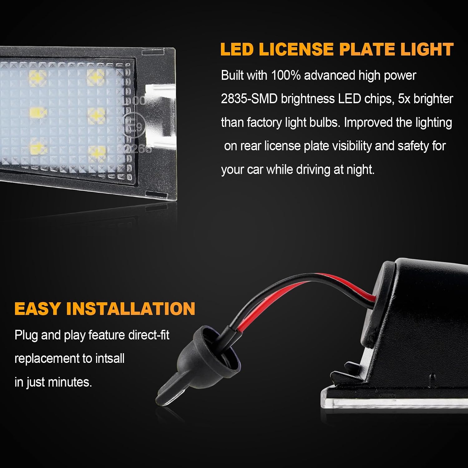 LED License Plate Light Compatible with 2008 2009 2010 Cadillac CTS, Powered by 18SMD White LED Lights ReplaceOE GM20901147 25911619, 20901148 25911620