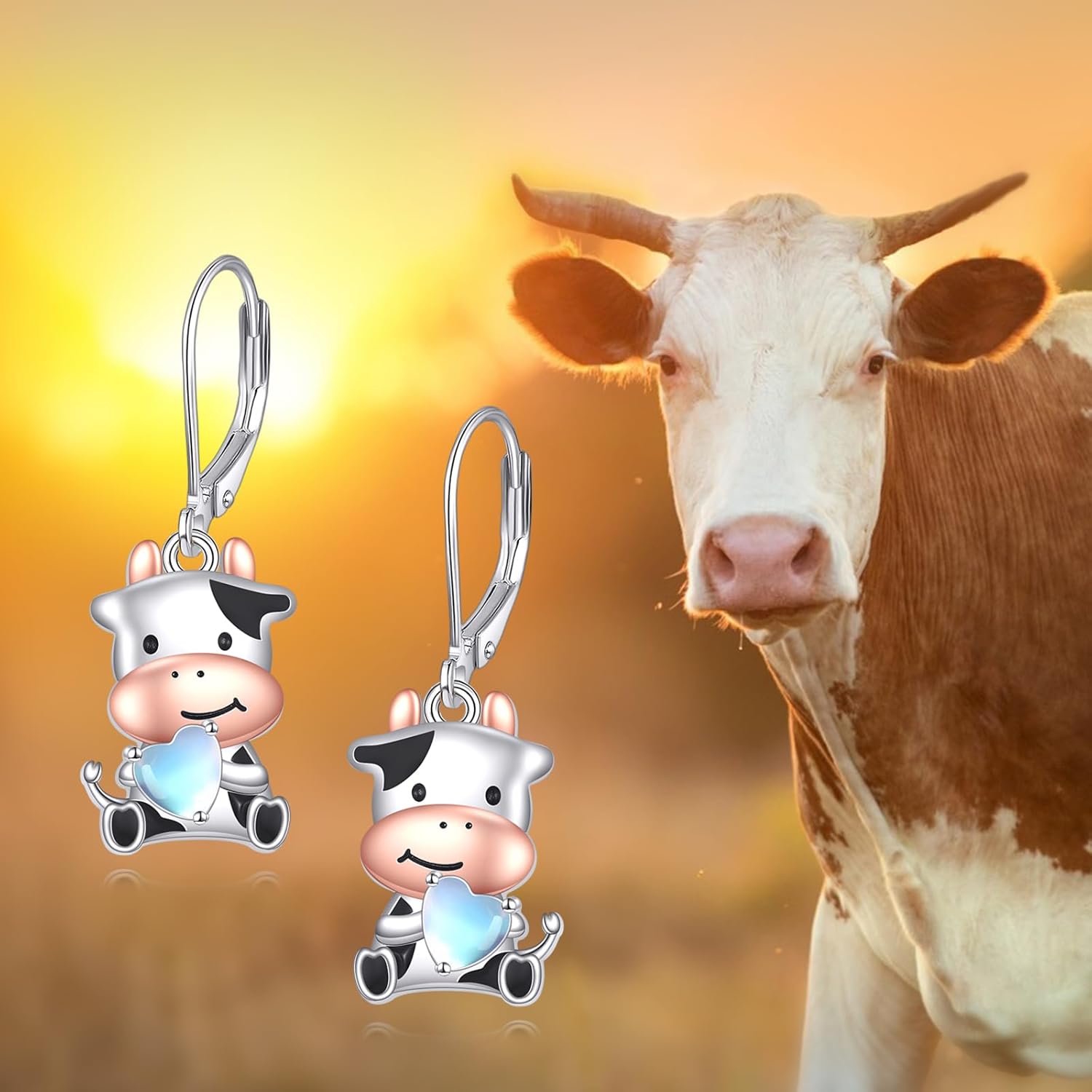 Cow Earrings S925 Sterling Silver Cute Animal Dangling Hanging Pendant Earrings Jewelry Gifts for Women - Image 6