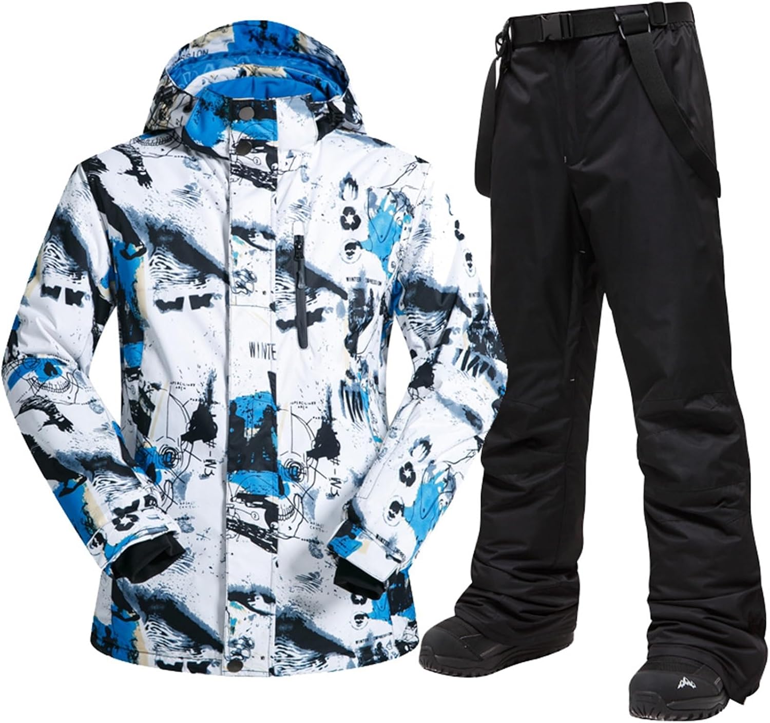 Ski Suit for Men, Men's Printing Winter Warm Hooded Ski Jacket Ski Pants, Waterproof Windproof Snow Coat Suit