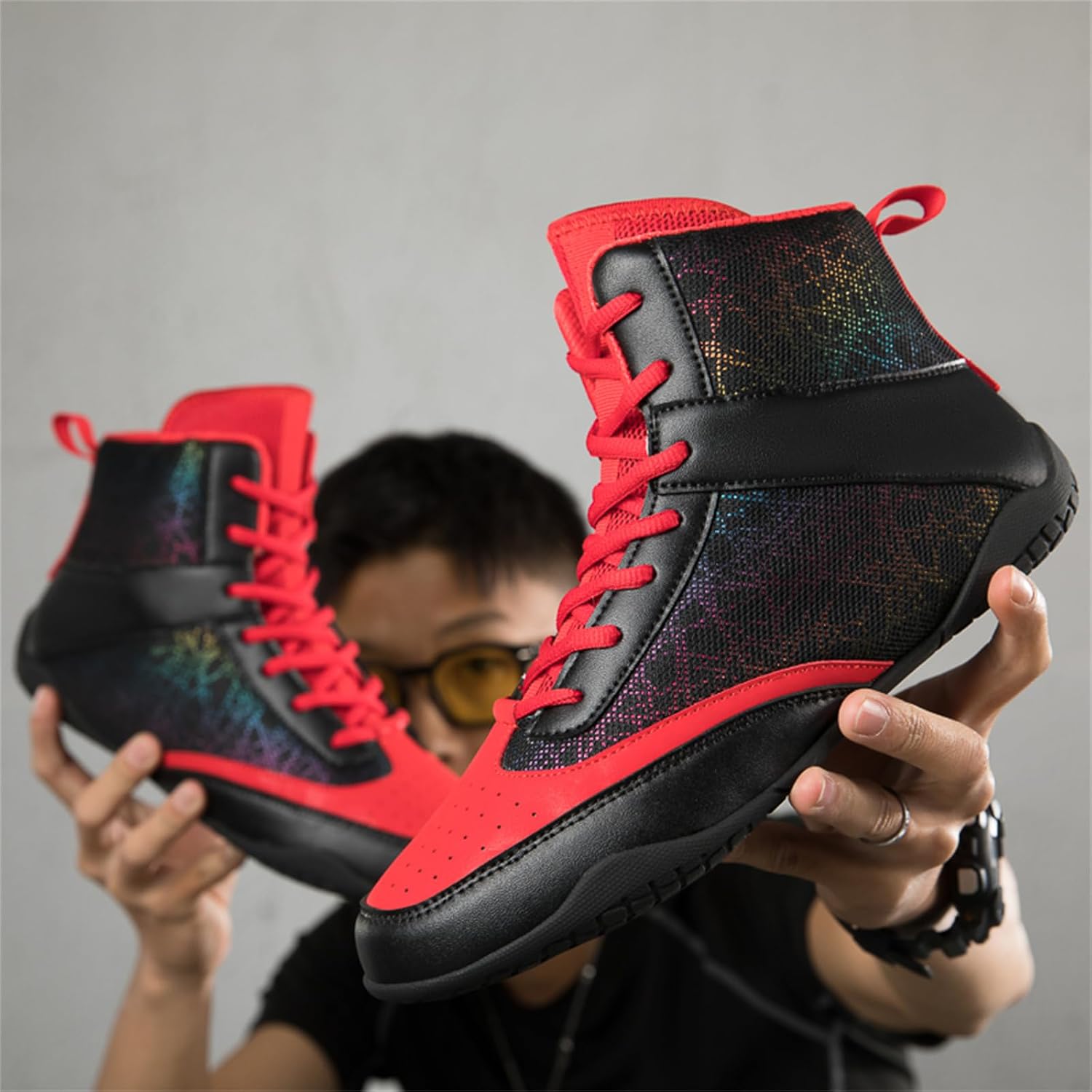 Cmadolrs Men's and Women's High Top Fighting Wrestling Shoes, Breathable Non-Slip Wrestling Fitness Training Boxing Shoes