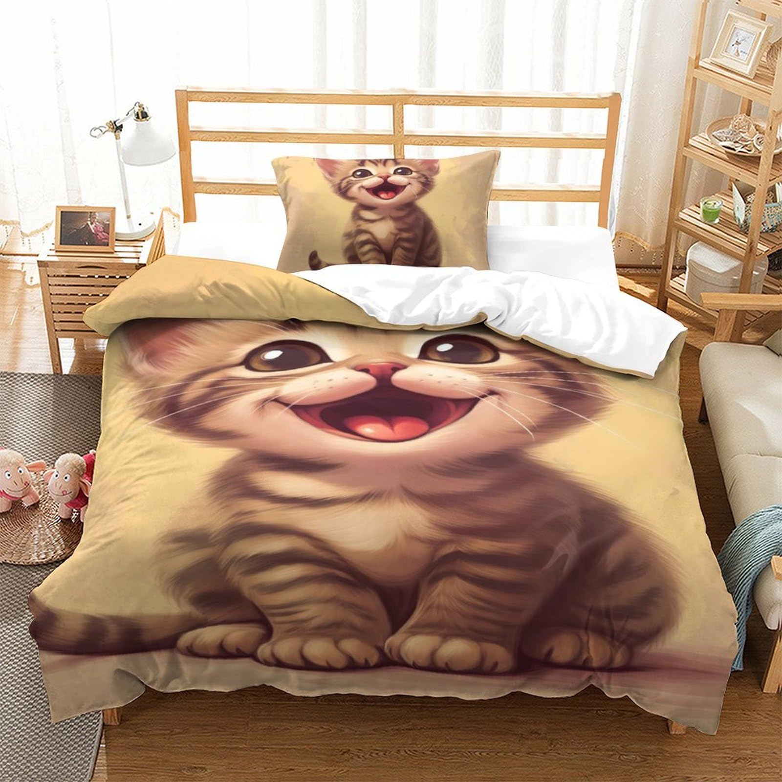 Housse de couette chat tacheté 3D imprimée microfibre 135x200 parure de lit single avec taie