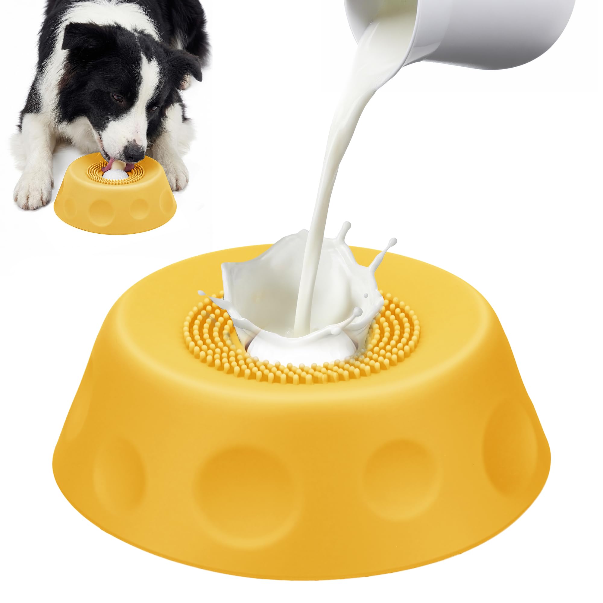 Homgaty Dog Licking Bowl With Ball - Slow Feeder Dog Bowl for Fast Eaters, Licking Toy & Puppy Slow Feeder with Anti-Slip Design to Keep Ears Clean, Dietary Supplement/Post-op Nutrition (Yellow)