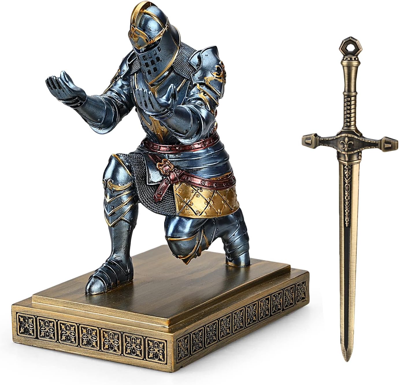 King's Guard Knight Pen Holder Pen Stand Desk Organizers and Accessories Resin Pencil Holder as Gift for Office and Home (Blue)
