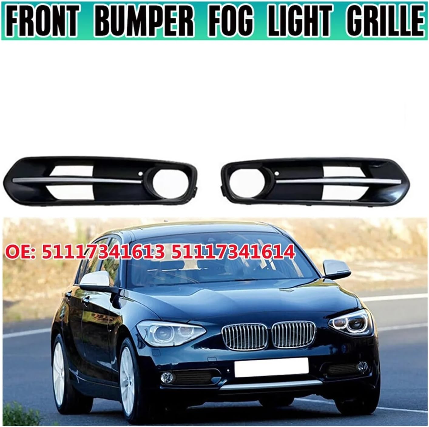 Pair Front Fog Light Intake Frame Grille Lamp Cover Bezels Compatible For BMW 1 Series F20 F21 2010-2015 SPORT LINE 51117341613