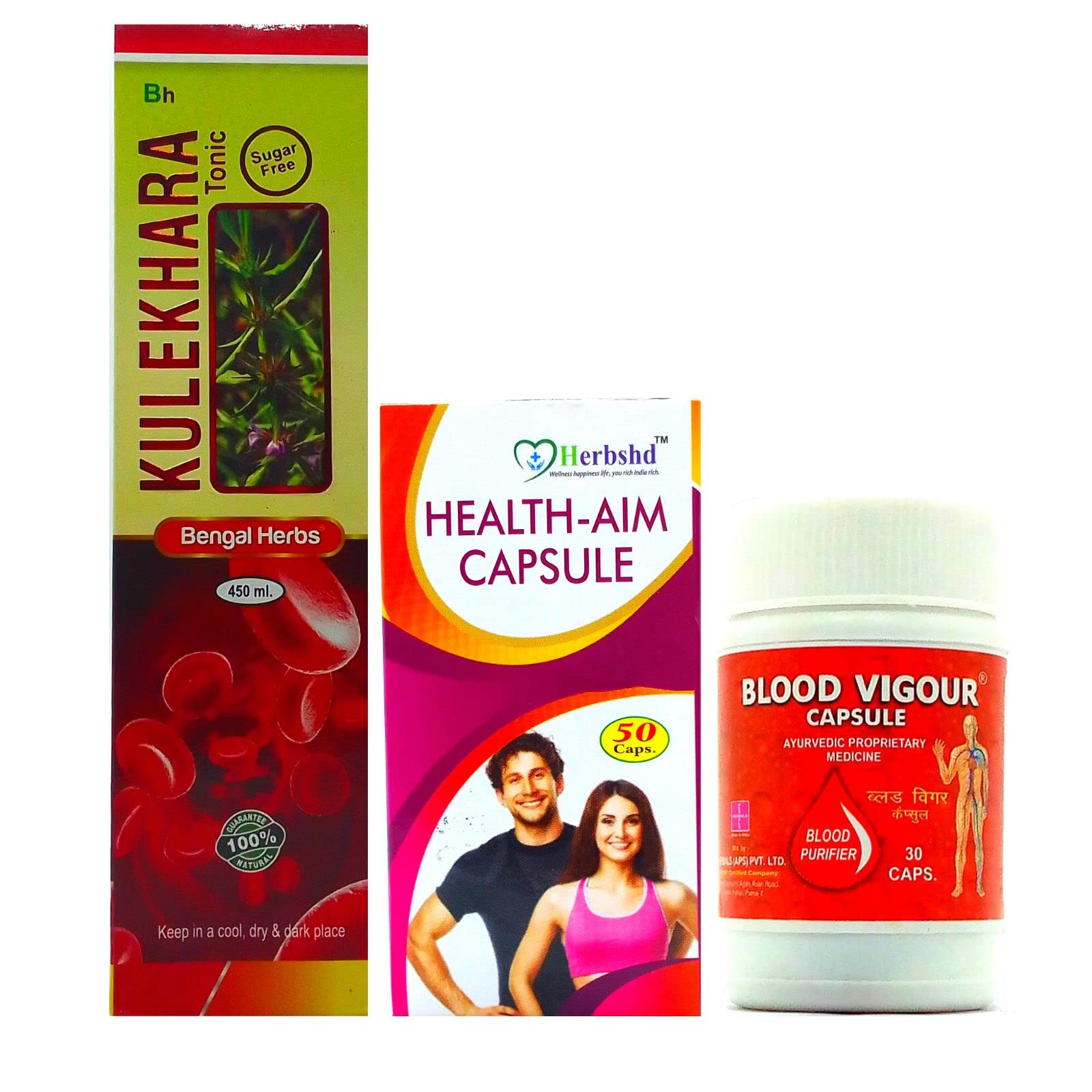 Ayurvrdic Kulekhara Tonic & Blood Vigour & Health Aim Capsule | 450ml + 50caps + 30caps