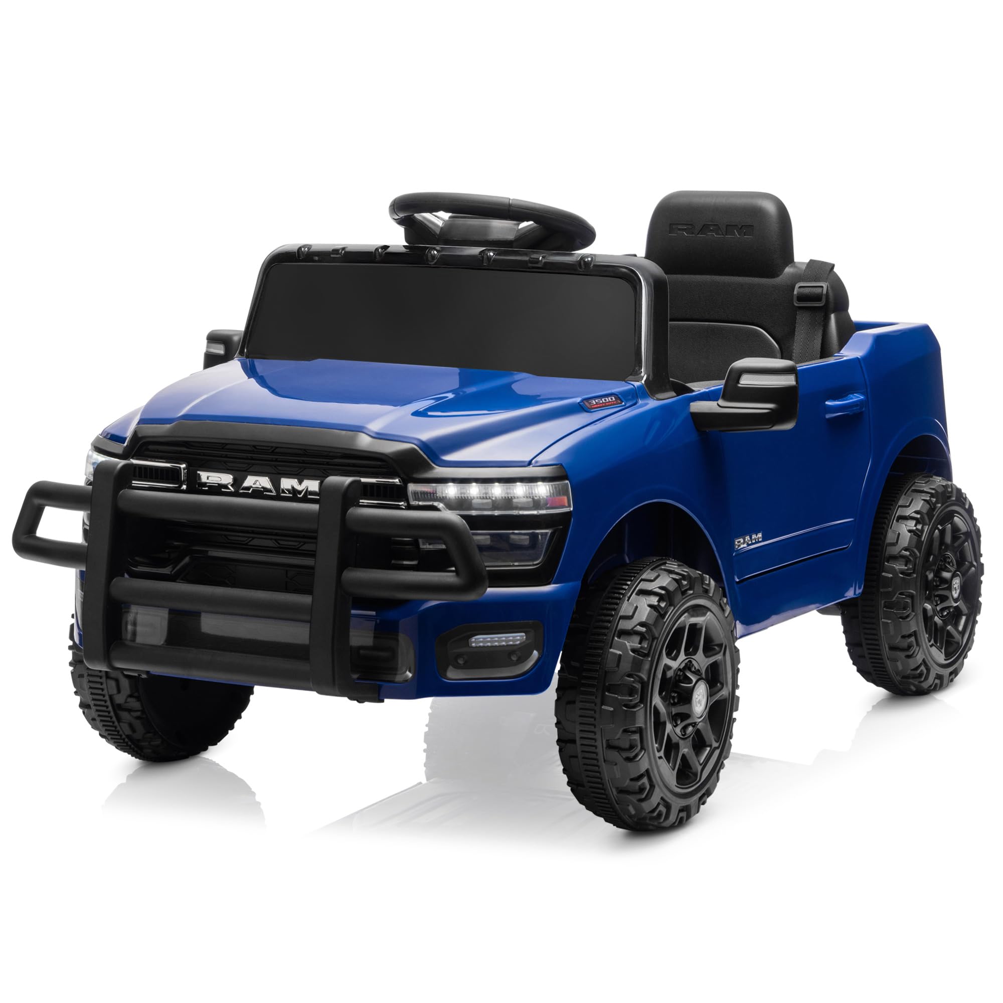 Kidzone Ride On Truck for Kids, Licensed RAM 3500 12V Battery Powered Electric Car Toy with Remote Control, LED Lights, Bluetooth Music & Rear