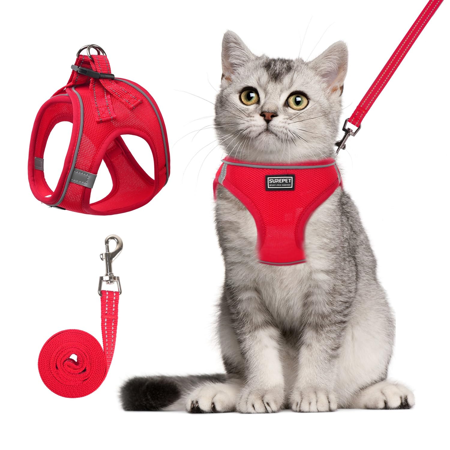 Betmaypet Cat Harness and Leash Set, Soft and Breathable Vest with Reflective Strip, Escape Proof Kitten Harness, Easy to Wear for Cats Walking and