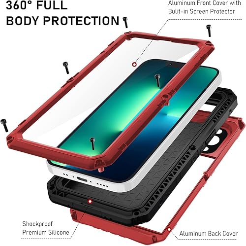 Miniatura 43 de Beasyjoy Funda impermeable para iPhone 13, funda de metal con protector de pantalla integrado, resistente protección de cuerpo completo, grado