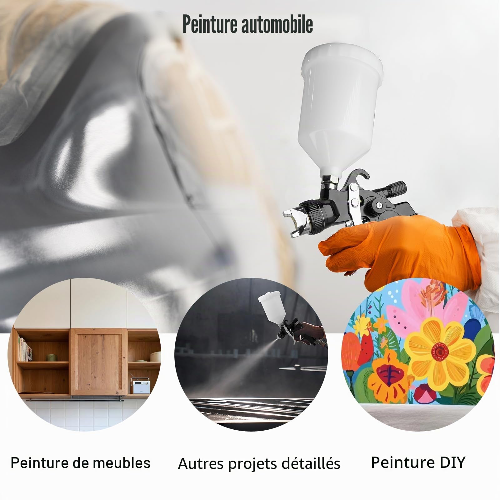 HVLP Pistolet pulvérisateur avec 10 gobelets jetables de 650 ML Pistolet à Peinture 4 Buses 1,4 mm 1,7 mm 2,0 mm 2,5 mm Pistolets de Pulvérisation (Noir)