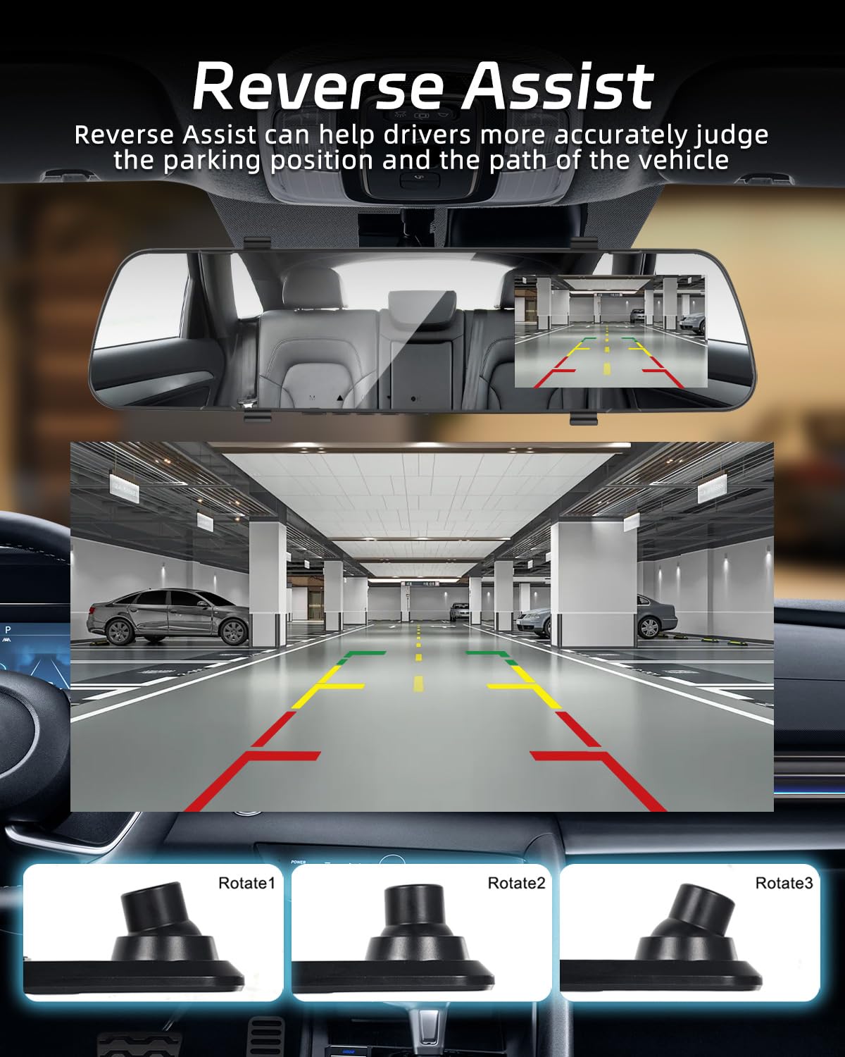 NHOPEEW Mirror Dash Cam 4,7 pollici 720P Doppia telecamera frontale e posteriore - Super visione notturna/Registrazione in loop/Compensazione dell'esposizione - Telecamera di backup per auto