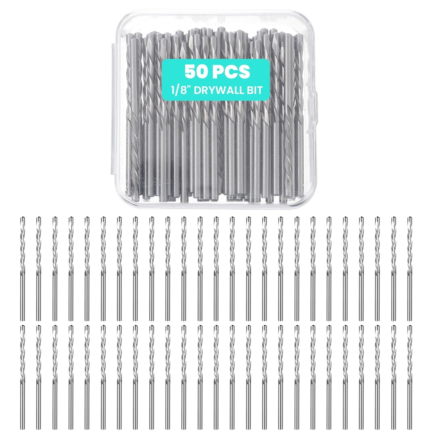 50 Pcs Drywall Bit, 1/8 Inch Drywall Cutting Drill Bits Tools with Box, High Speed Steel Drywall Guide Point Cutting Bits, Drywall Router Bits for Use with Spiral Saw and Drywall Work