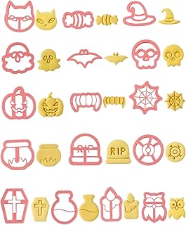 Halloween Cookie Cutters – Mini Cookie Cutters Variety Pack with Ghost, Pumpkin, Bat, Coffin – Halloween Baking Supplies for Party Decoration, Food Baking for Kitchen, 16pcs 3d Design Cookie Stamps