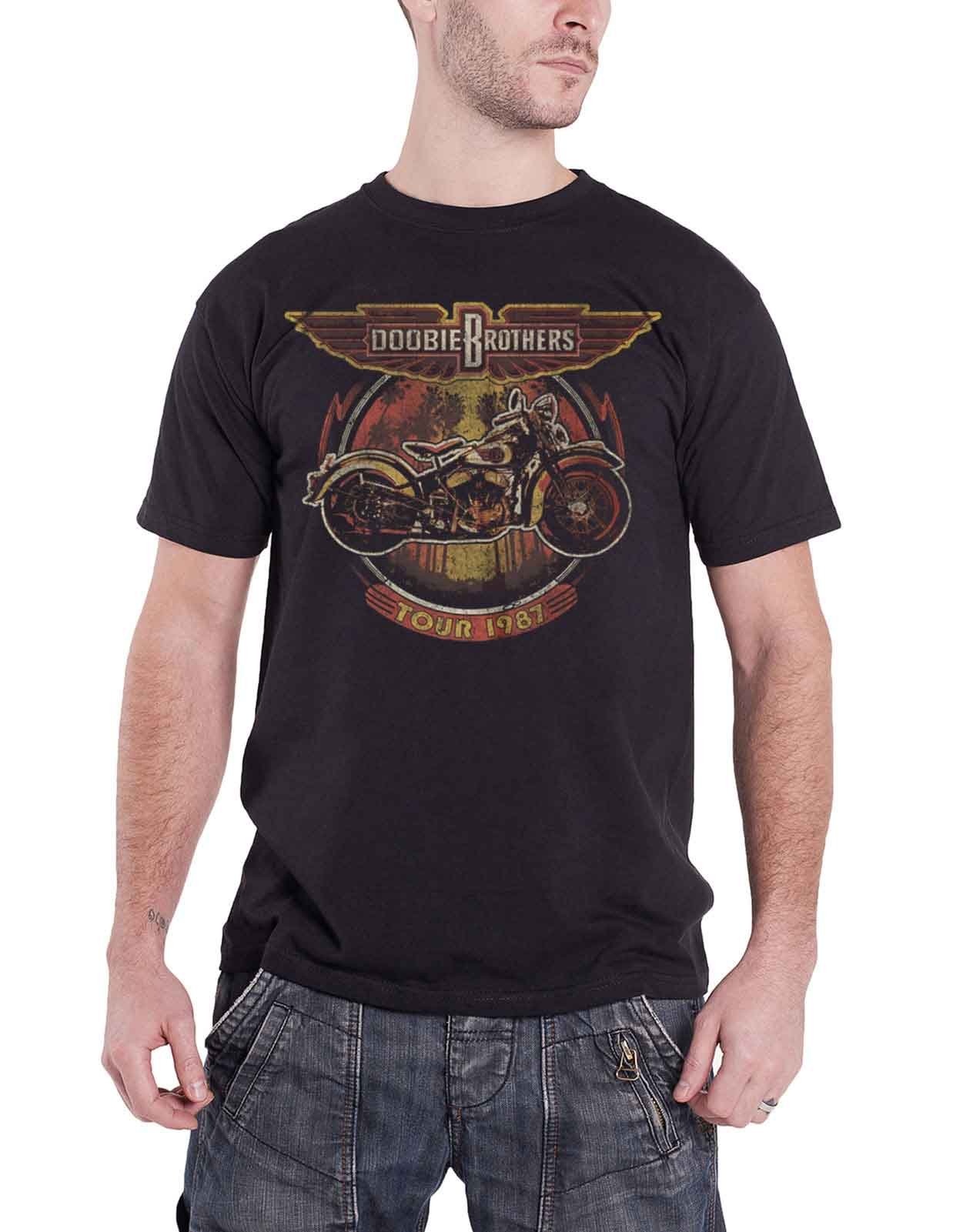 The Doobie Brothers T Shirt Motorcycle Tour 87 Band Logo Official Mens Black Size S