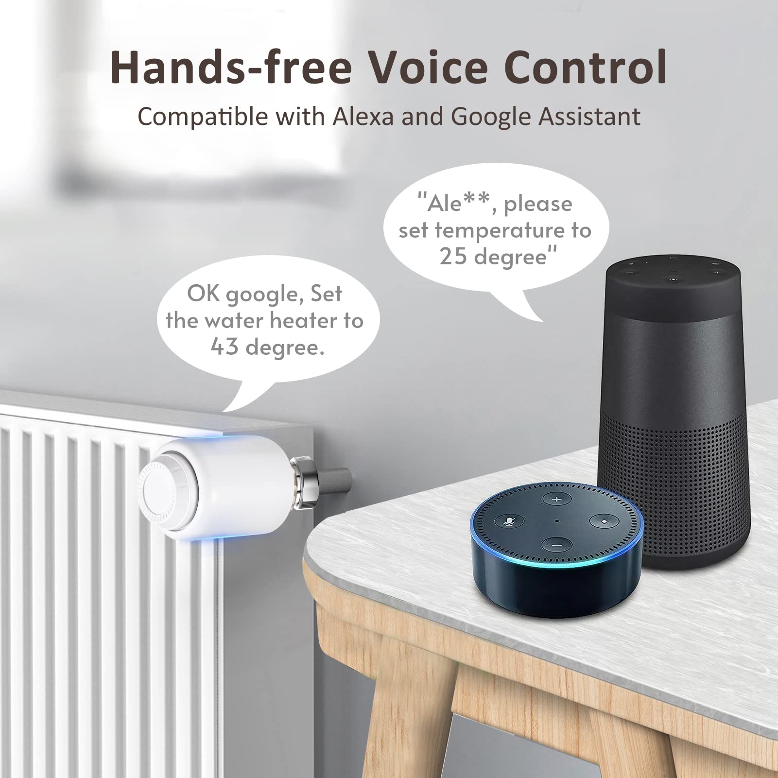 ZigBee Vanne de radiateur thermostatique programmable Smart Thermostat de radiateur Contrôle vocal Compatible avec Assistant Fenêtre Ouverte Détection Fonction anti-gel