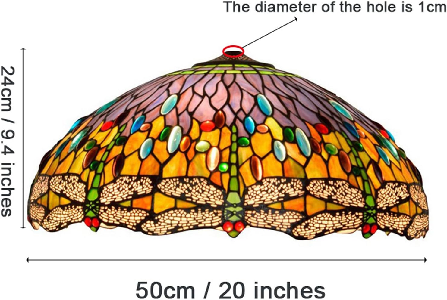 20-Inch Tiffany Style Dragonfly Lamp Shade Replacement Only, Stained Glass Lampshade Retro Handmade Lampshades Accessories Fit for Table lamp Pendant Lights Floor Lamps,A