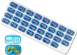 ピルケース 1ヶ月 31格 薬ケース 1ヶ月 お薬カレンダー サプリケース 薬入れ 防湿小型 薬 収納 錠剤 ケース 薬 飲み忘れ防止 高齢者用 薬のみ忘れ防止ポーチ 旅行用 - ブルー