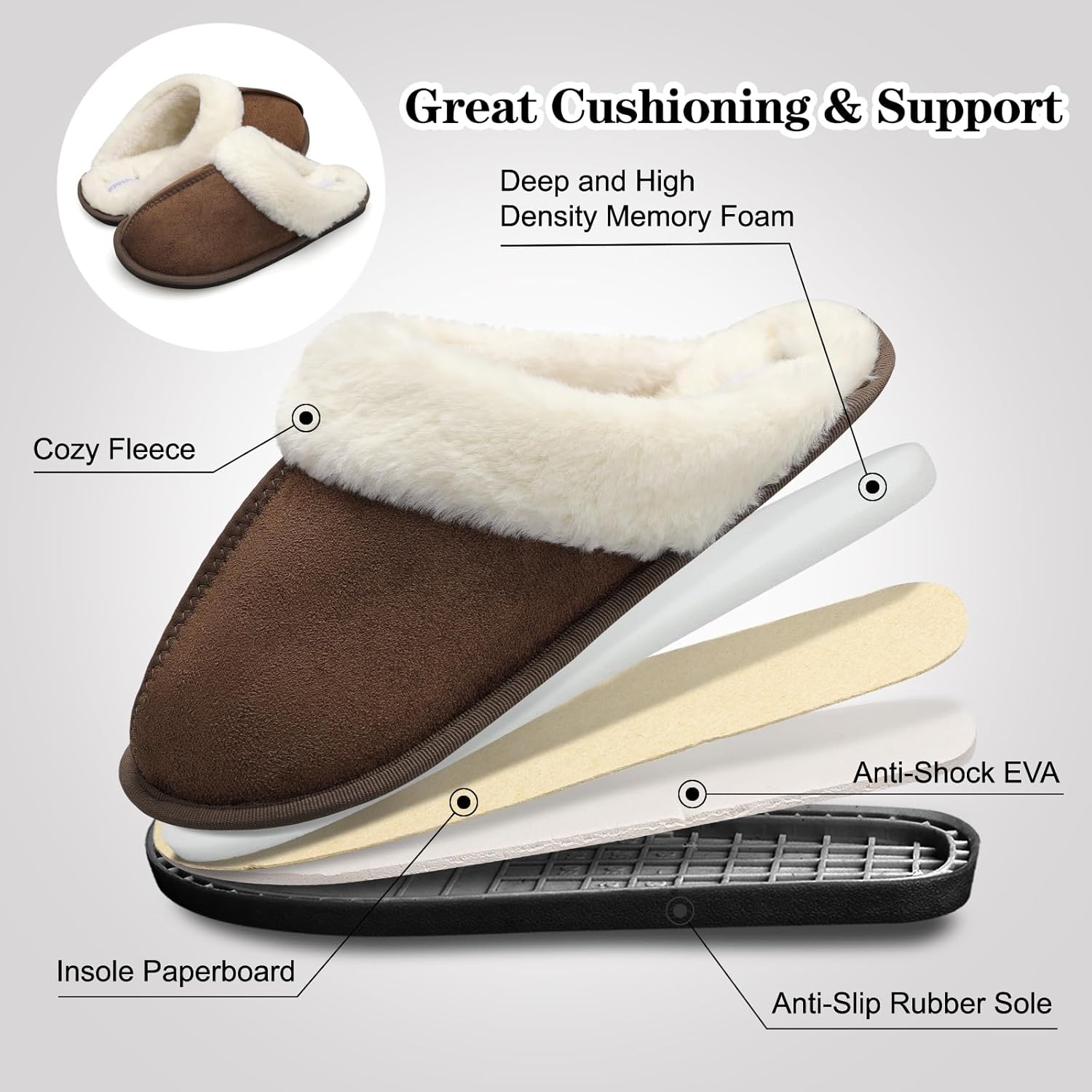 Besroad Mens Slippers Memory Foam House Slippers Warm Fuzzy Bedroom Slide House Shoes Indoor Outdoor Scuff - Image 6
