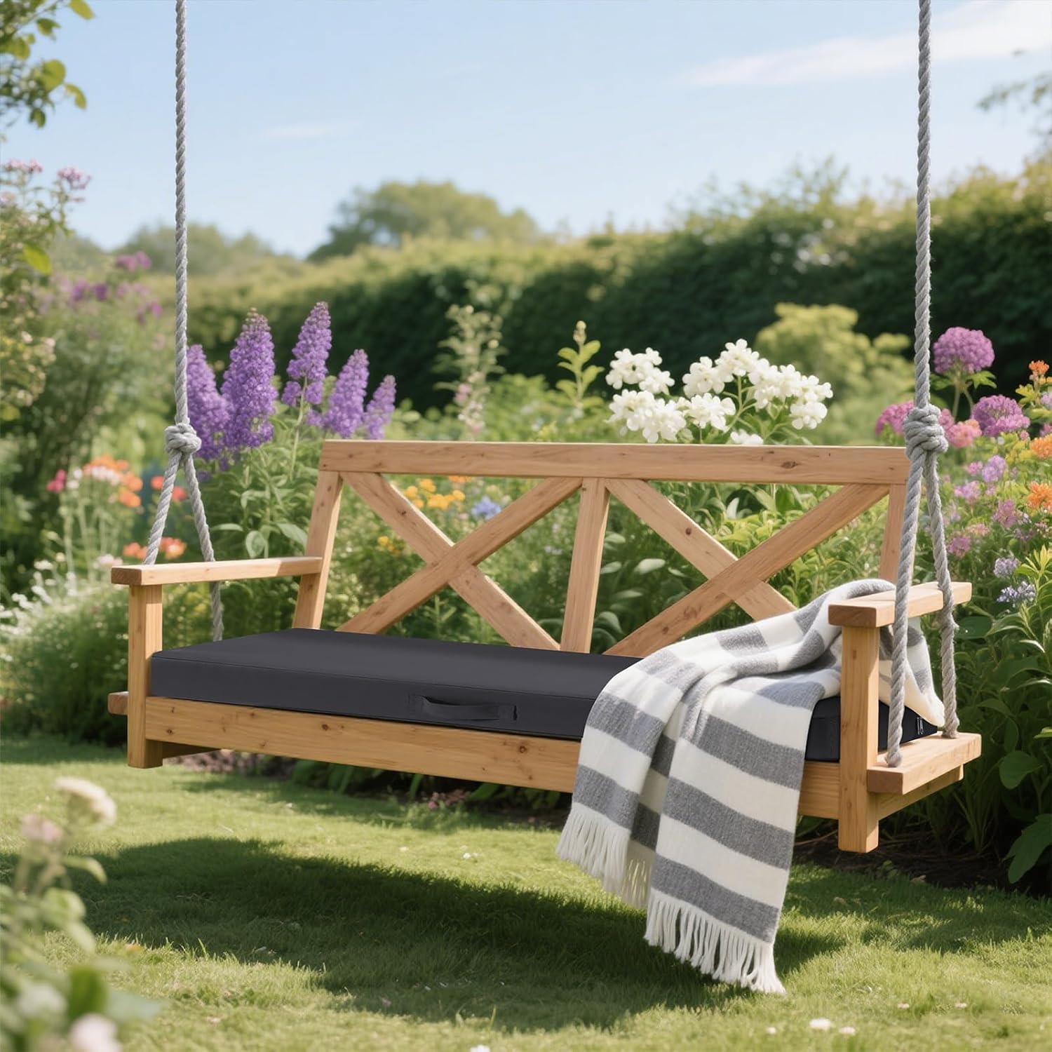 SHACOS Outdoor Bench Cushion 48 x 18 Inch Memory Foam Cushion Waterproof Fade Resistant Patio Furniture Cushions with Handle for Sofa and Chair, Dark Gray