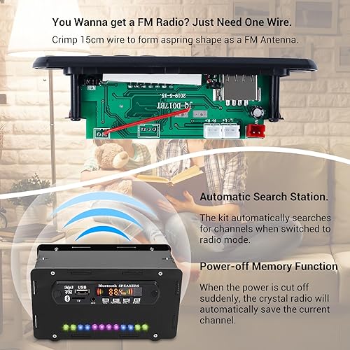Miniatura 7 de Kit de altavoz compatible con Bluetooth, kit de práctica de soldadura de radio FM para bricolaje, amplificador de sonido USB para el hogar, proyecto