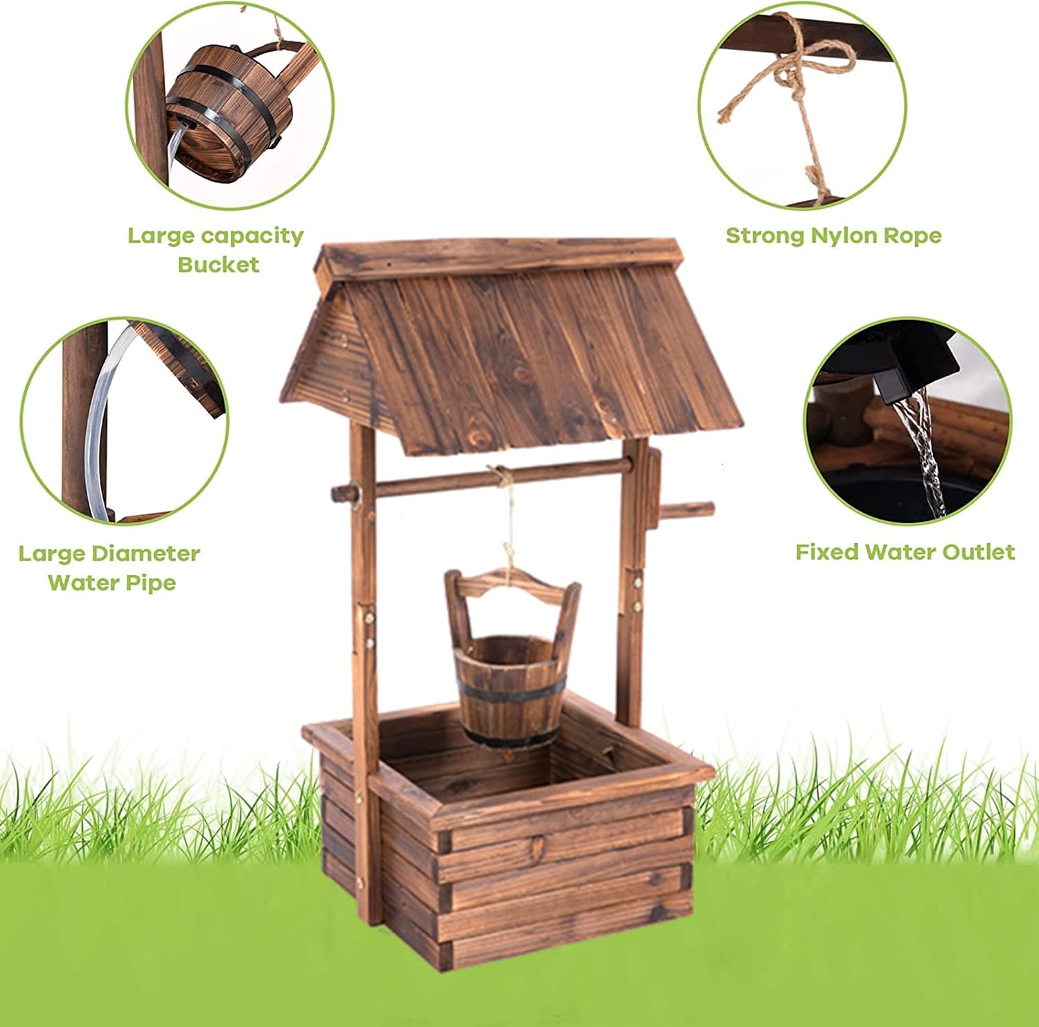 Wishing Well Fountain, Rustic Wooden Wishing Wells for Outdoor, Decorative Wishing Well with Water Bucket, for Backyard Patio Garden