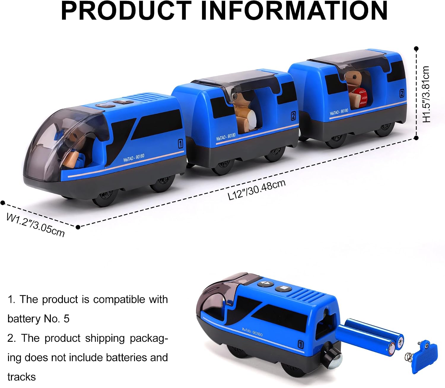 TOPLIVING Motorized Train for Wooden Track, Electric Train with Magnetic Connection, Battery Operated Locomotive Trains for Toddlers, Compatible with Thomas, Brio, Chuggington