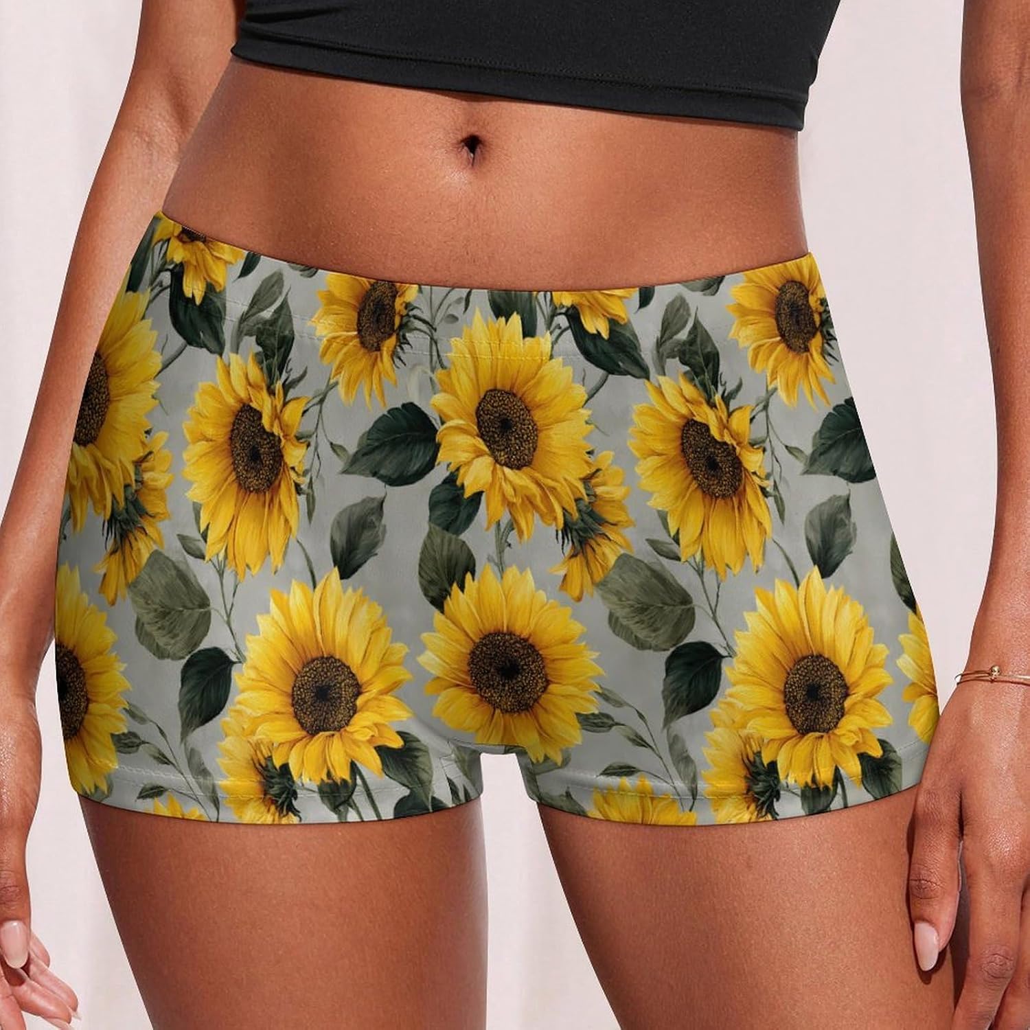 Watercolor Sunflowers Fashion Women's Boxer Briefs Breathable Underpants Trunks Stretch Underwear