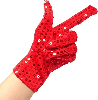 Honbay Red Sparkling Sequin Gloves - Dance Performance Costume Gloves