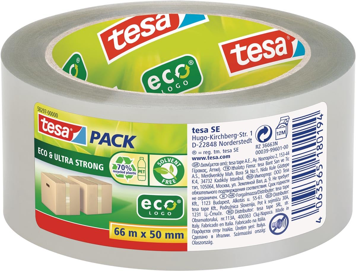 tesa Taśma klejąca 58297, Eco & Ultra mocna, 50 mm, 66 m, przezroczysta