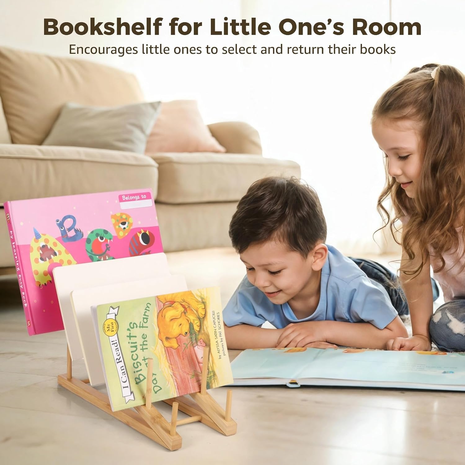 OMISTAR 2 PCS Bookshelf for Little One’s Room, 5 Tiers Wooden Picture Book Shelf, Mini Bookshelf for Home Office School, Compact Display Stand, Easy to Assemble