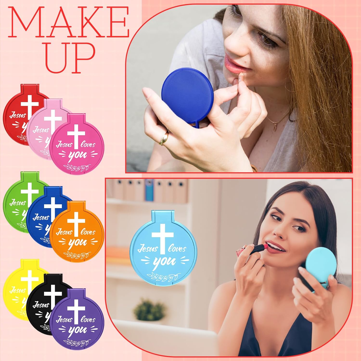 Yerliker 80 Pcs Christian Mini Compact Mirrors Bulk Christmas Jesus Loves You Cute Pocket Mirrors for Purses Inspirational Religious Gifts for Women Girls Coworkers Friends Employee