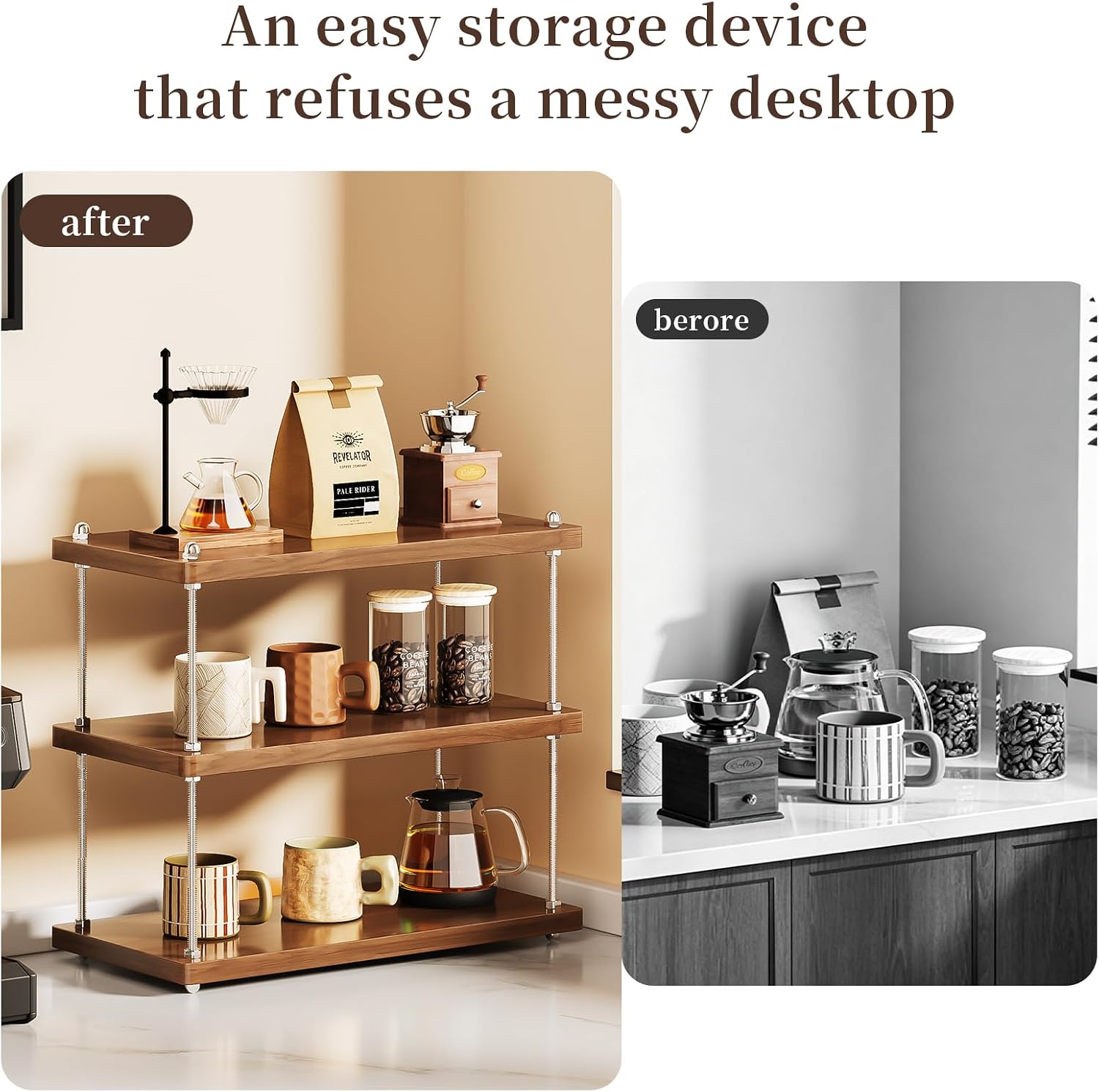 PureBox 3 Tier Coffee Station Organizer Mug Shelf Coffee Bar Accessories