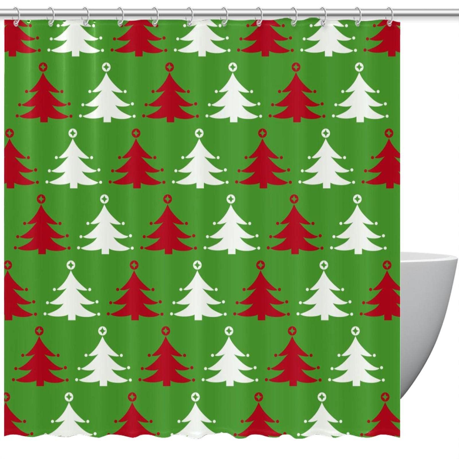 Rideau de douche sapin de Noël imperméable et lavable 168 x 183 cm anti-éclaboussures