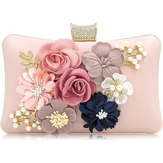 Floral Evening Clutch Purse Bag - Rose Gold