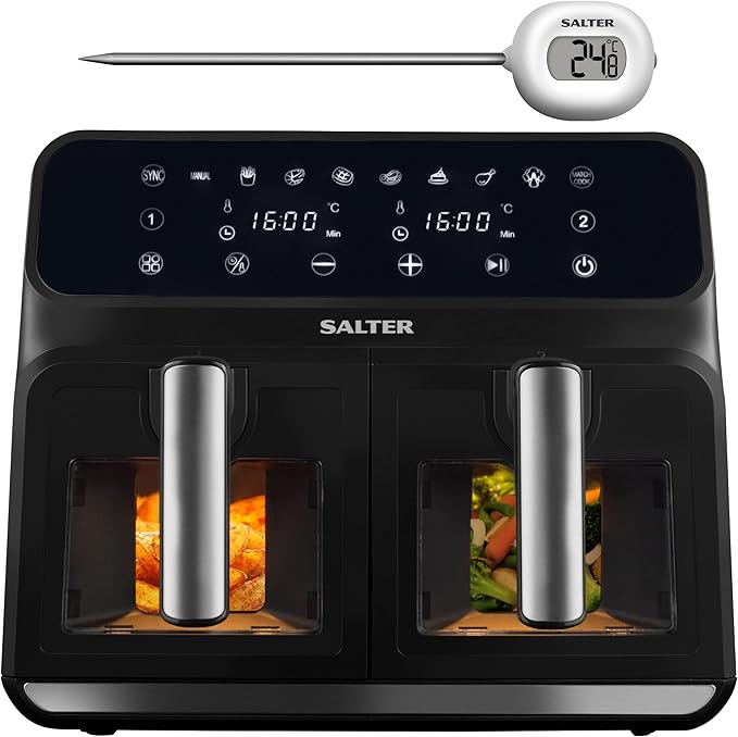 Salter COMBO8720A Dual Air Fryer With Thermometer, Instant Read Meat