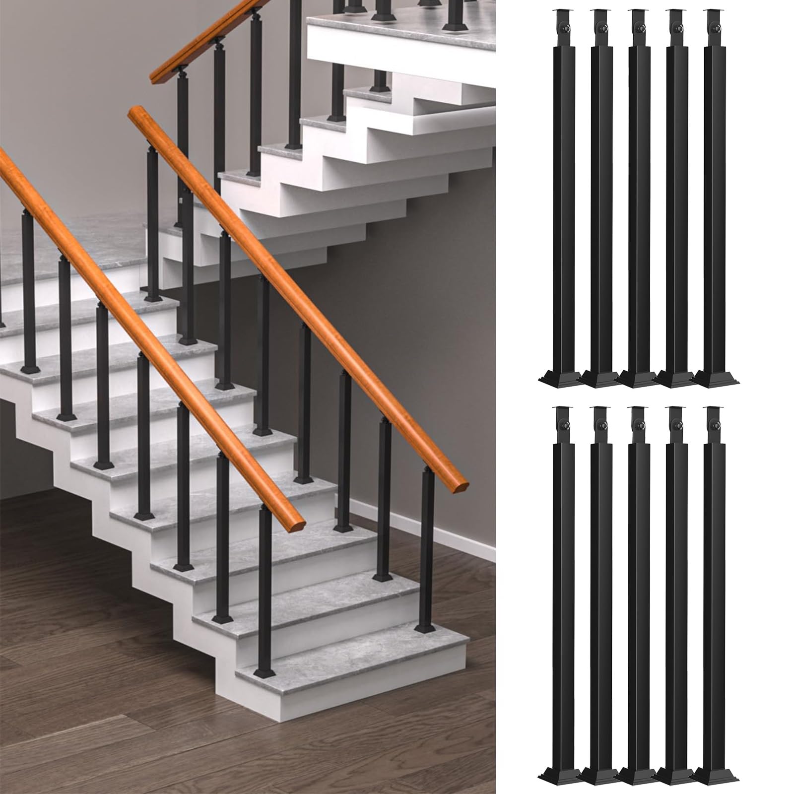 Balustres d'escalier carrés en métal pour remplacer des barreaux en bois abîmés de terrasse
