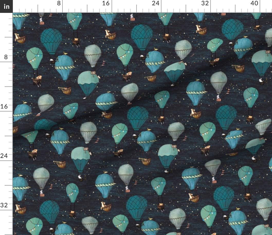 Spoonflower Fabric - Hot Air Balloons Nighttime Stars Stars Turquoise Sky Nursery Printed on Petal Signature Cotton Fabric by The Yard - Sewing Quilting Apparel Crafts Decor